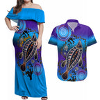 australia-fishing-couples-matching-off-shoulder-maxi-dress-and-hawaiian-shirt-hooked-on-fishing-with-aboriginal-patterns