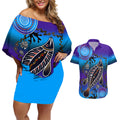 australia-fishing-couples-matching-off-shoulder-short-dress-and-hawaiian-shirt-hooked-on-fishing-with-aboriginal-patterns