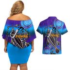 australia-fishing-couples-matching-off-shoulder-short-dress-and-hawaiian-shirt-hooked-on-fishing-with-aboriginal-patterns