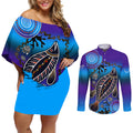 australia-fishing-couples-matching-off-shoulder-short-dress-and-long-sleeve-button-shirts-hooked-on-fishing-with-aboriginal-patterns