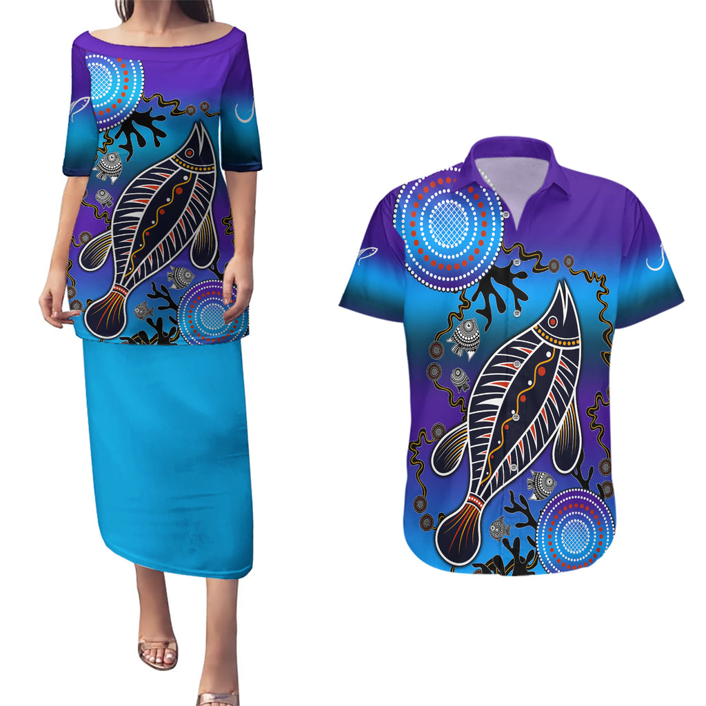 australia-fishing-couples-matching-puletasi-dress-and-hawaiian-shirt-hooked-on-fishing-with-aboriginal-patterns