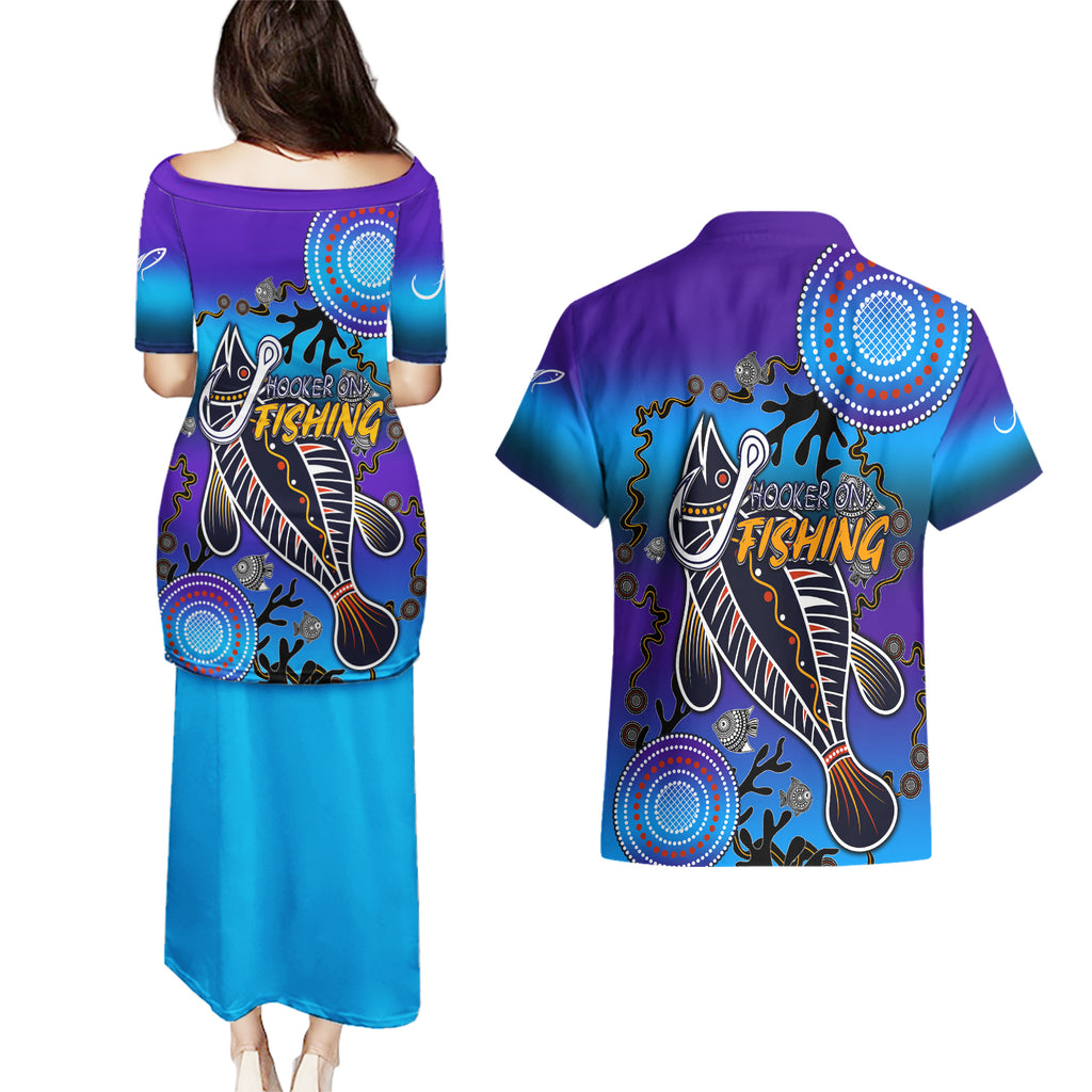 australia-fishing-couples-matching-puletasi-dress-and-hawaiian-shirt-hooked-on-fishing-with-aboriginal-patterns