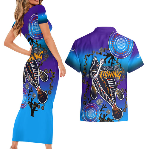 australia-fishing-couples-matching-short-sleeve-bodycon-dress-and-hawaiian-shirt-hooked-on-fishing-with-aboriginal-patterns