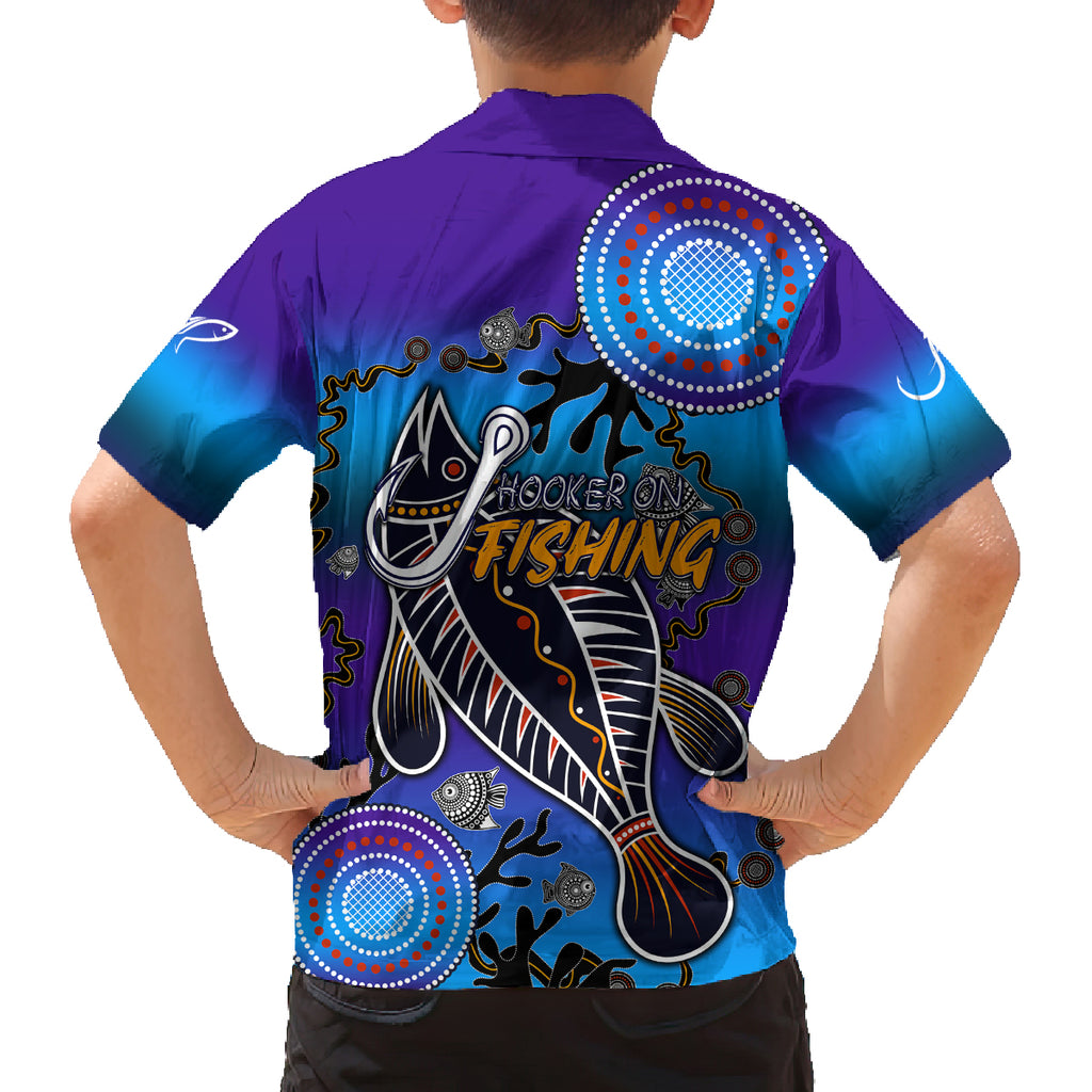 australia-fishing-family-matching-off-shoulder-short-dress-and-hawaiian-shirt-hooked-on-fishing-with-aboriginal-patterns