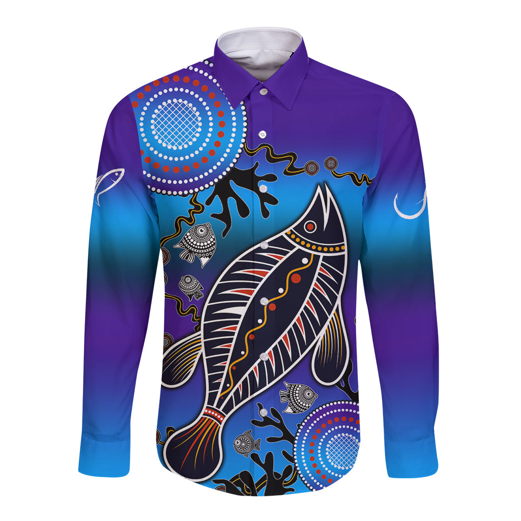 australia-fishing-long-sleeve-button-shirt-hooked-on-fishing-with-aboriginal-patterns