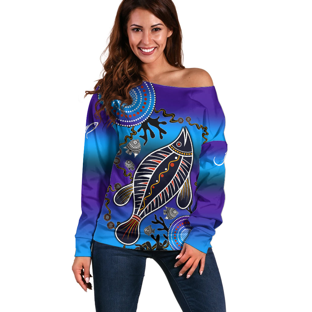 australia-fishing-off-shoulder-sweater-hooked-on-fishing-with-aboriginal-patterns