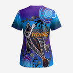 Australia Fishing Scrub Top Hooked On Fishing With Aboriginal Patterns - Aussie Hoodie