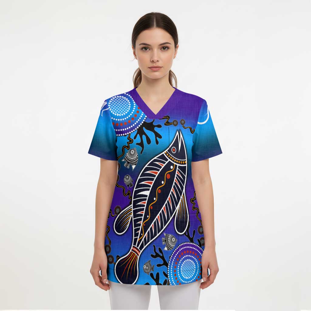 Australia Fishing Scrub Top Hooked On Fishing With Aboriginal Patterns - Aussie Hoodie