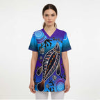 Australia Fishing Scrub Top Hooked On Fishing With Aboriginal Patterns - Aussie Hoodie