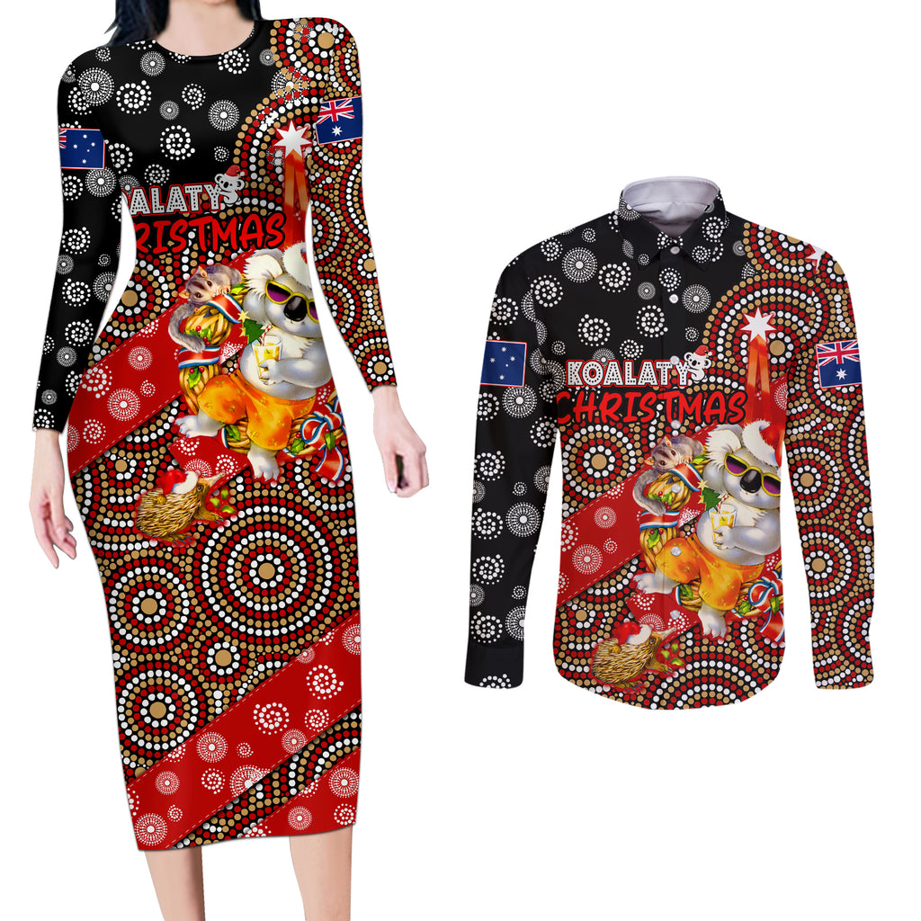 koalaty-christmas-couples-matching-long-sleeve-bodycon-dress-and-long-sleeve-button-shirt-australia-koala-aboriginal