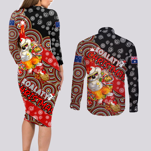 koalaty-christmas-couples-matching-long-sleeve-bodycon-dress-and-long-sleeve-button-shirt-australia-koala-aboriginal