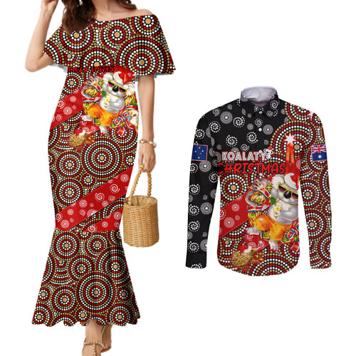 koalaty-christmas-couples-matching-mermaid-dress-and-long-sleeve-button-shirt-australia-koala-aboriginal