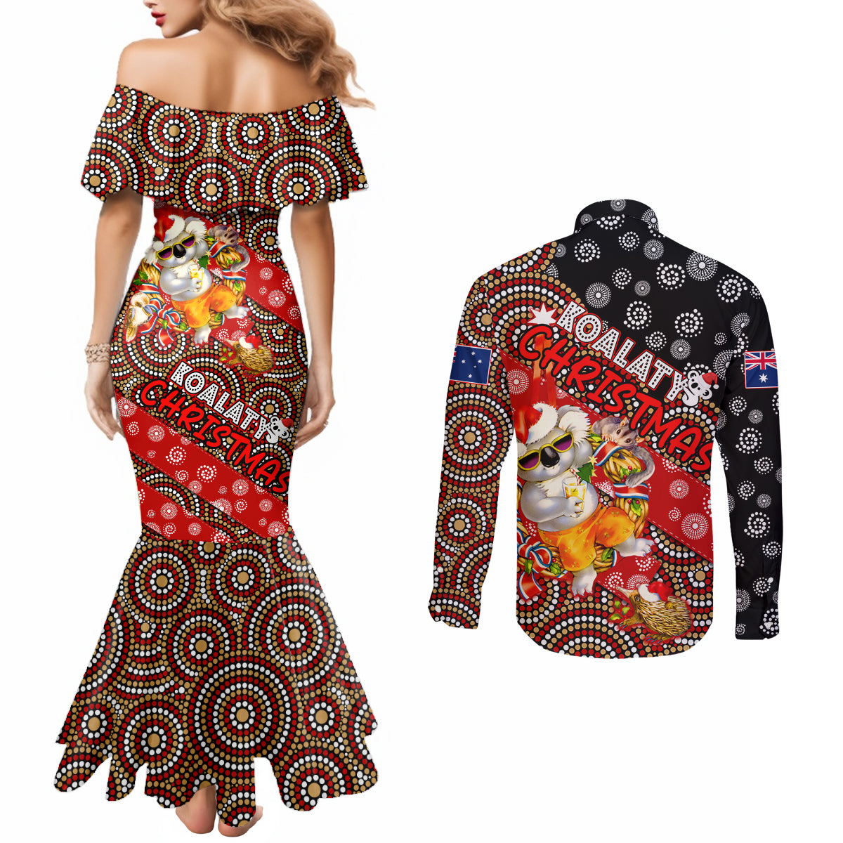 koalaty-christmas-couples-matching-mermaid-dress-and-long-sleeve-button-shirt-australia-koala-aboriginal