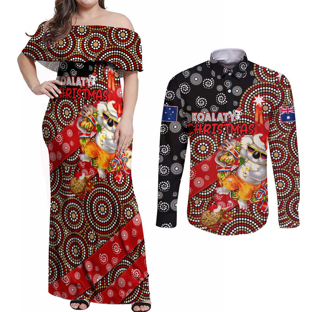 koalaty-christmas-couples-matching-off-shoulder-maxi-dress-and-long-sleeve-button-shirt-australia-koala-aboriginal
