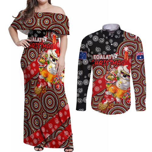 koalaty-christmas-couples-matching-off-shoulder-maxi-dress-and-long-sleeve-button-shirt-australia-koala-aboriginal