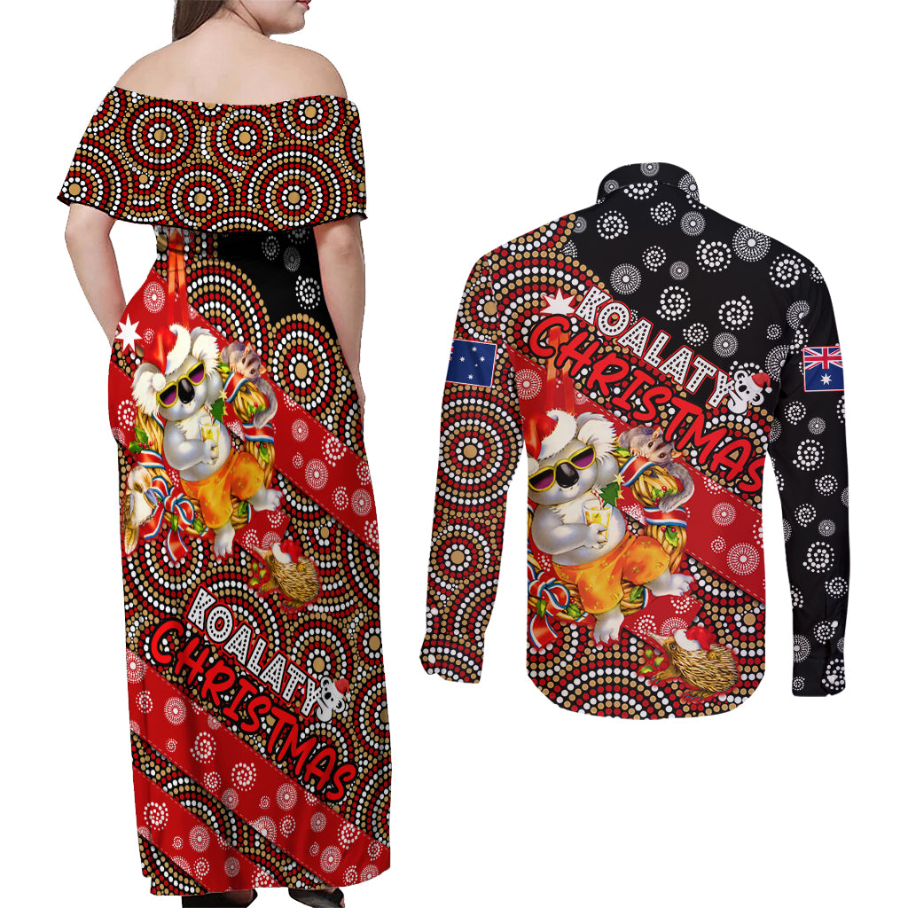 koalaty-christmas-couples-matching-off-shoulder-maxi-dress-and-long-sleeve-button-shirt-australia-koala-aboriginal
