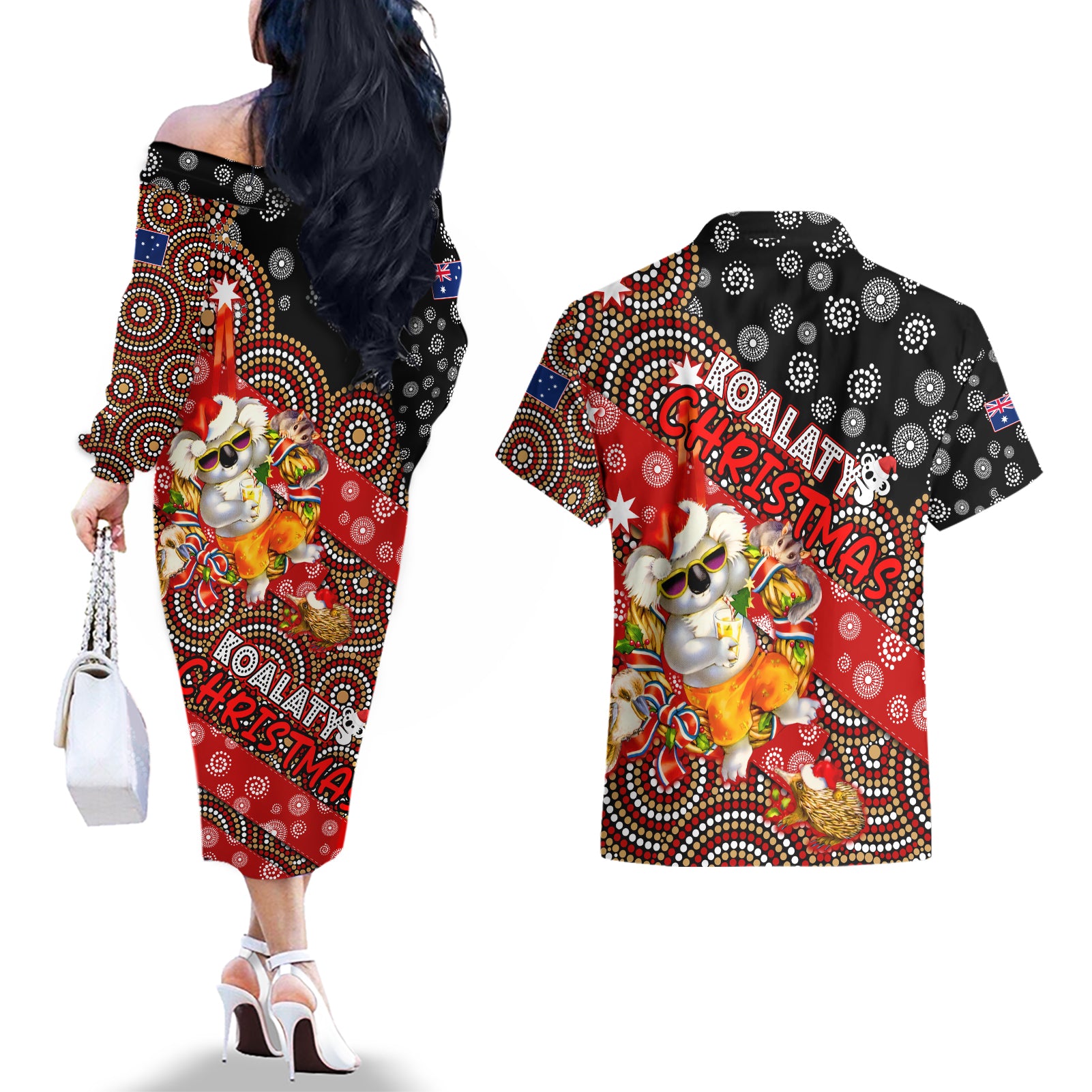 koalaty-christmas-couples-matching-off-the-shoulder-long-sleeve-dress-and-hawaiian-shirt-australia-koala-aboriginal