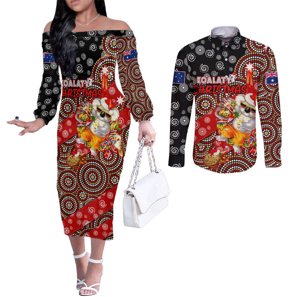 koalaty-christmas-couples-matching-off-the-shoulder-long-sleeve-dress-and-long-sleeve-button-shirt-australia-koala-aboriginal