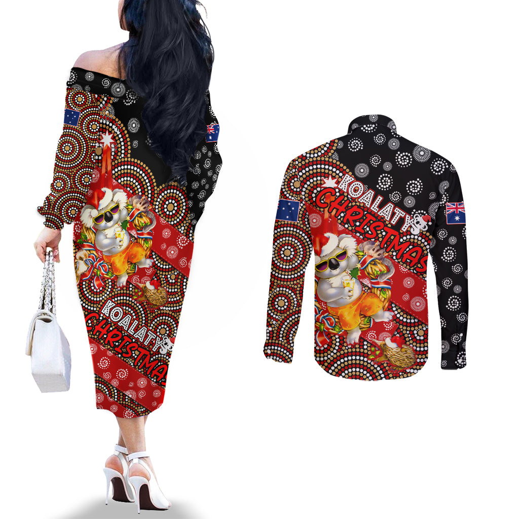 koalaty-christmas-couples-matching-off-the-shoulder-long-sleeve-dress-and-long-sleeve-button-shirt-australia-koala-aboriginal