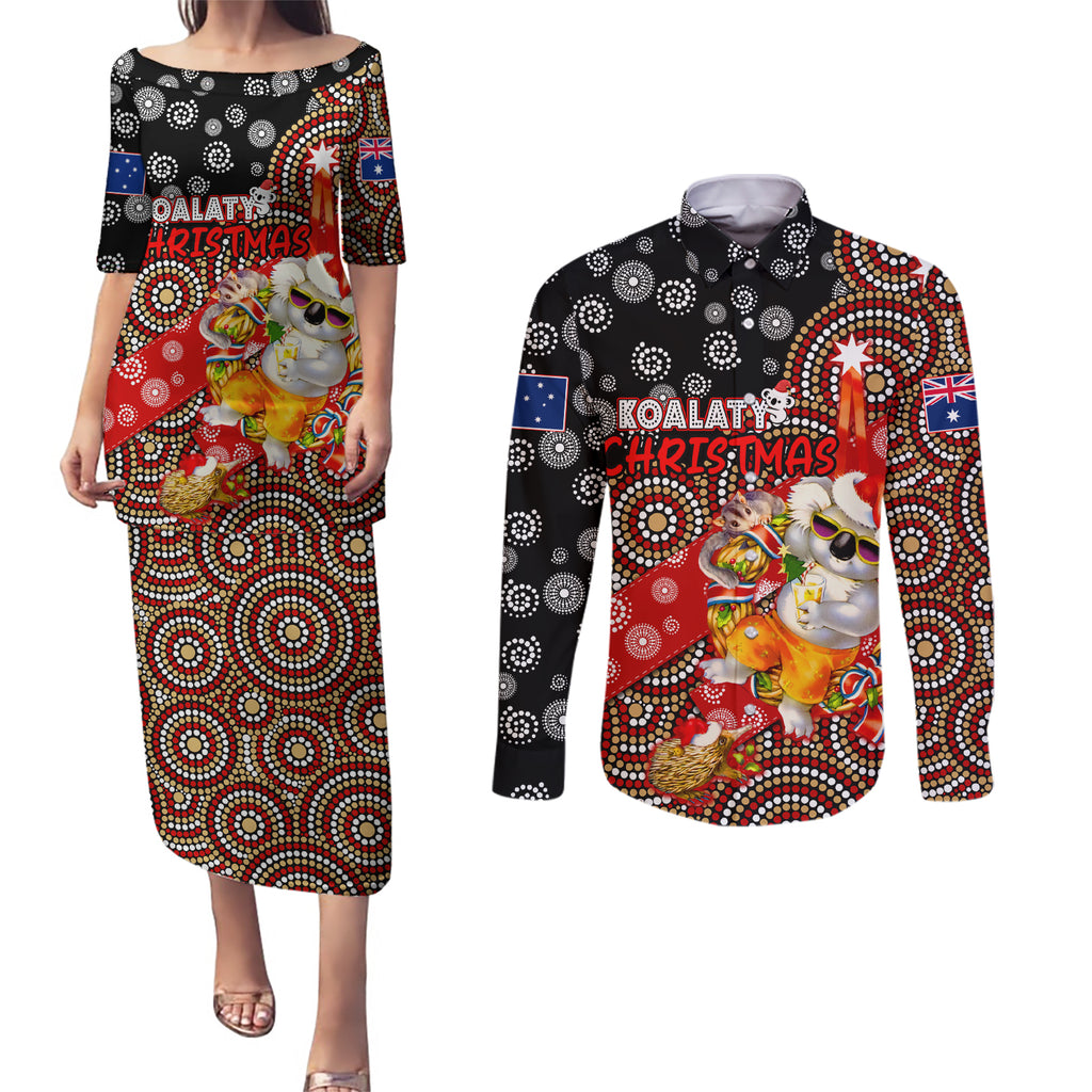 koalaty-christmas-couples-matching-puletasi-dress-and-long-sleeve-button-shirt-australia-koala-aboriginal