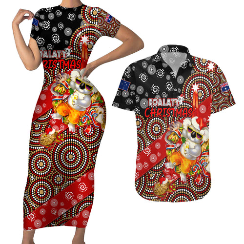 koalaty-christmas-couples-matching-short-sleeve-bodycon-dress-and-hawaiian-shirt-australia-koala-aboriginal