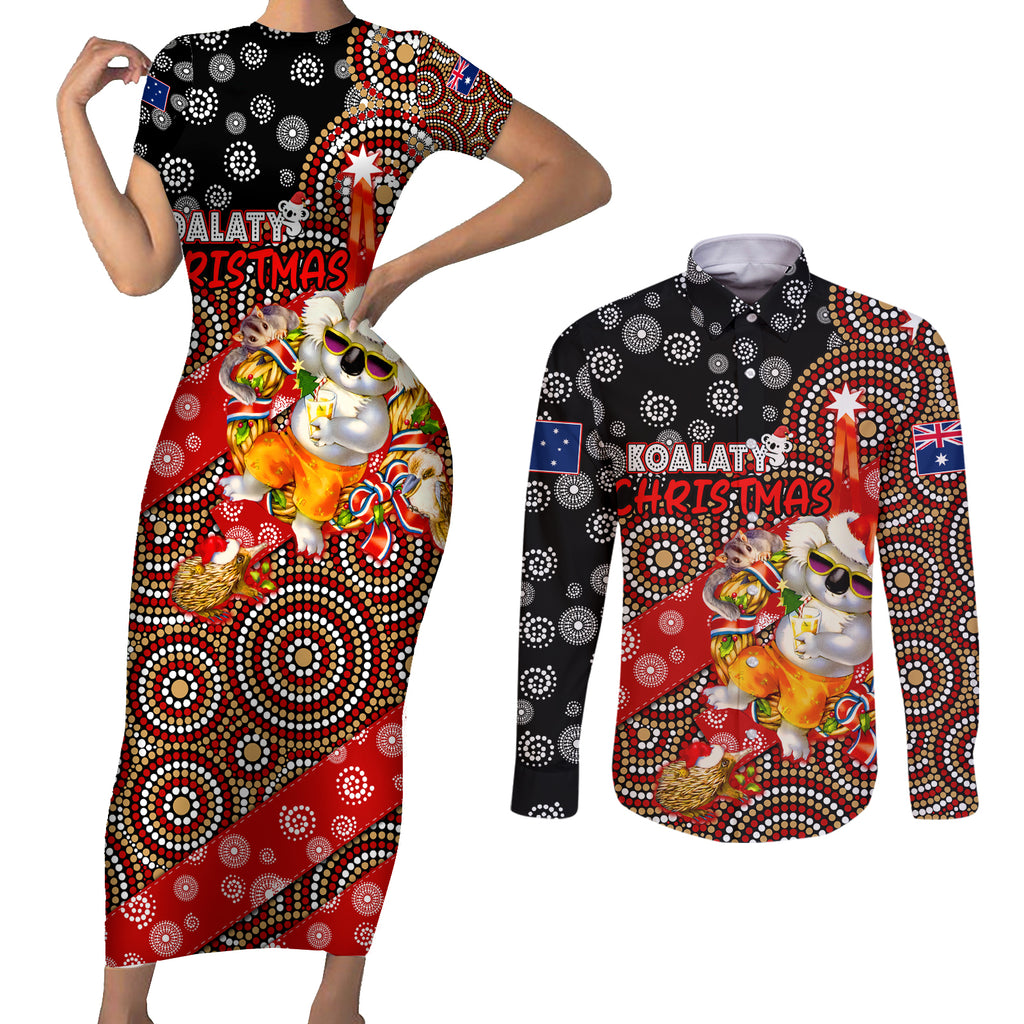 koalaty-christmas-couples-matching-short-sleeve-bodycon-dress-and-long-sleeve-button-shirt-australia-koala-aboriginal