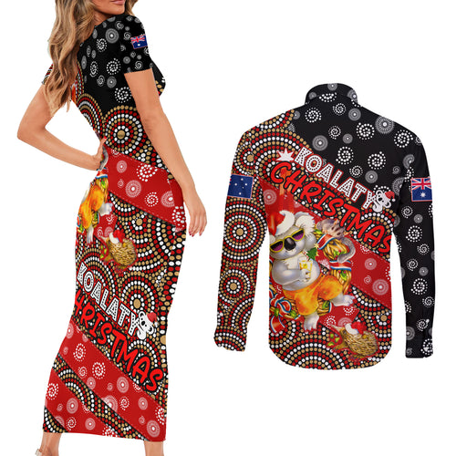koalaty-christmas-couples-matching-short-sleeve-bodycon-dress-and-long-sleeve-button-shirt-australia-koala-aboriginal