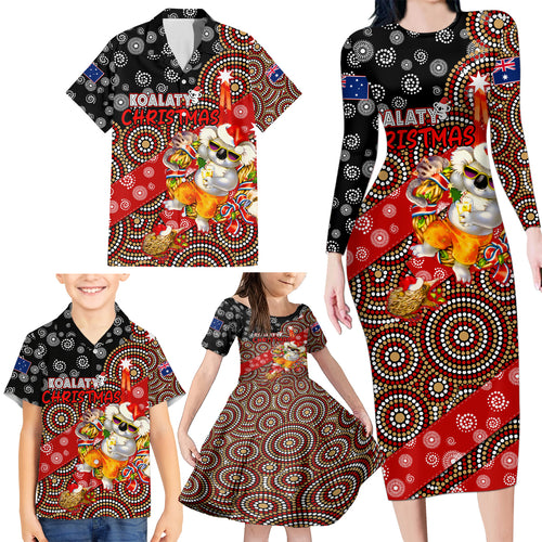 koalaty-christmas-family-matching-long-sleeve-bodycon-dress-and-hawaiian-shirt-australia-koala-aboriginal