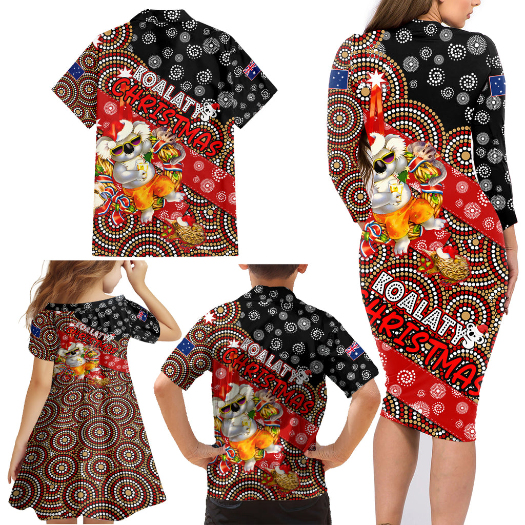 koalaty-christmas-family-matching-long-sleeve-bodycon-dress-and-hawaiian-shirt-australia-koala-aboriginal