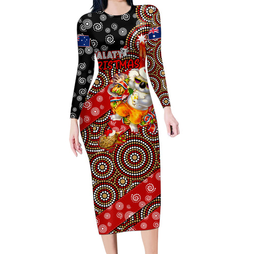koalaty-christmas-family-matching-long-sleeve-bodycon-dress-and-hawaiian-shirt-australia-koala-aboriginal