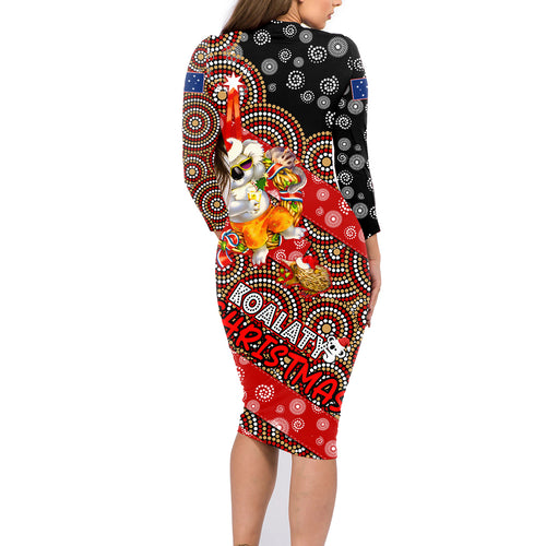 koalaty-christmas-family-matching-long-sleeve-bodycon-dress-and-hawaiian-shirt-australia-koala-aboriginal
