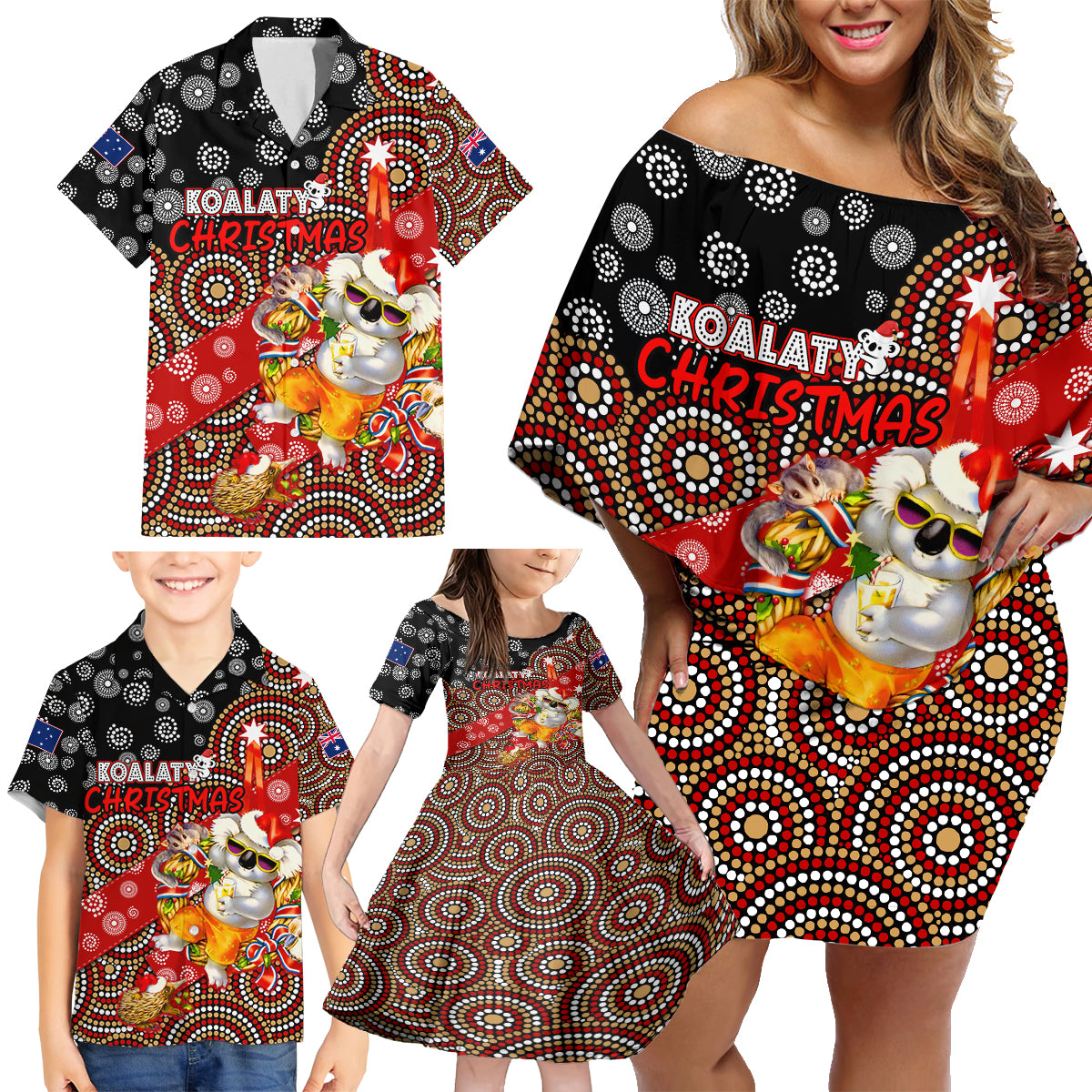 koalaty-christmas-family-matching-off-shoulder-short-dress-and-hawaiian-shirt-australia-koala-aboriginal