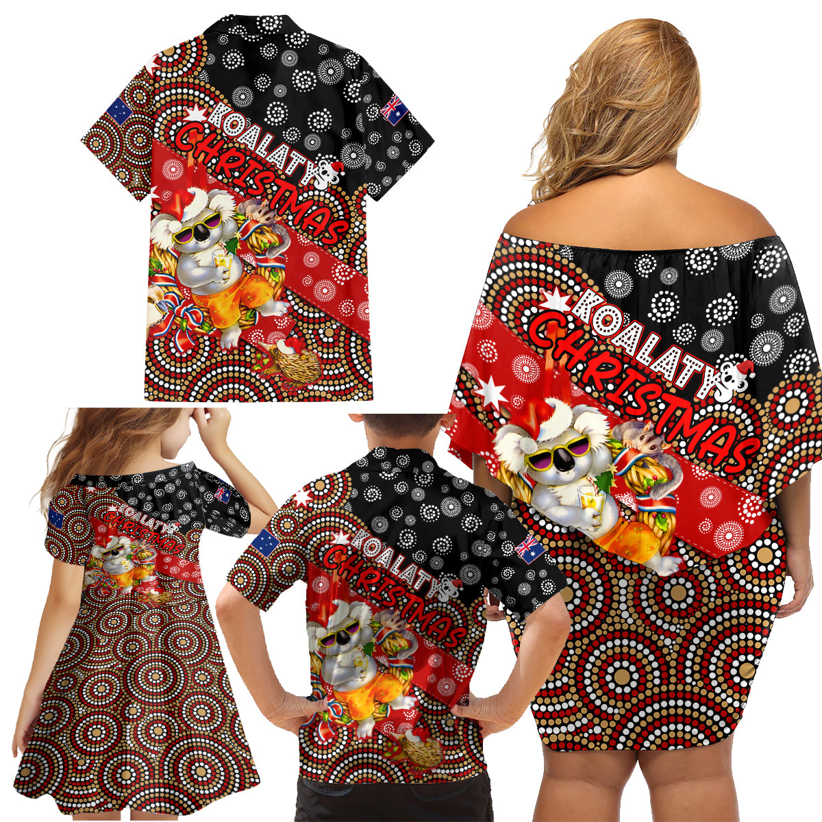 koalaty-christmas-family-matching-off-shoulder-short-dress-and-hawaiian-shirt-australia-koala-aboriginal