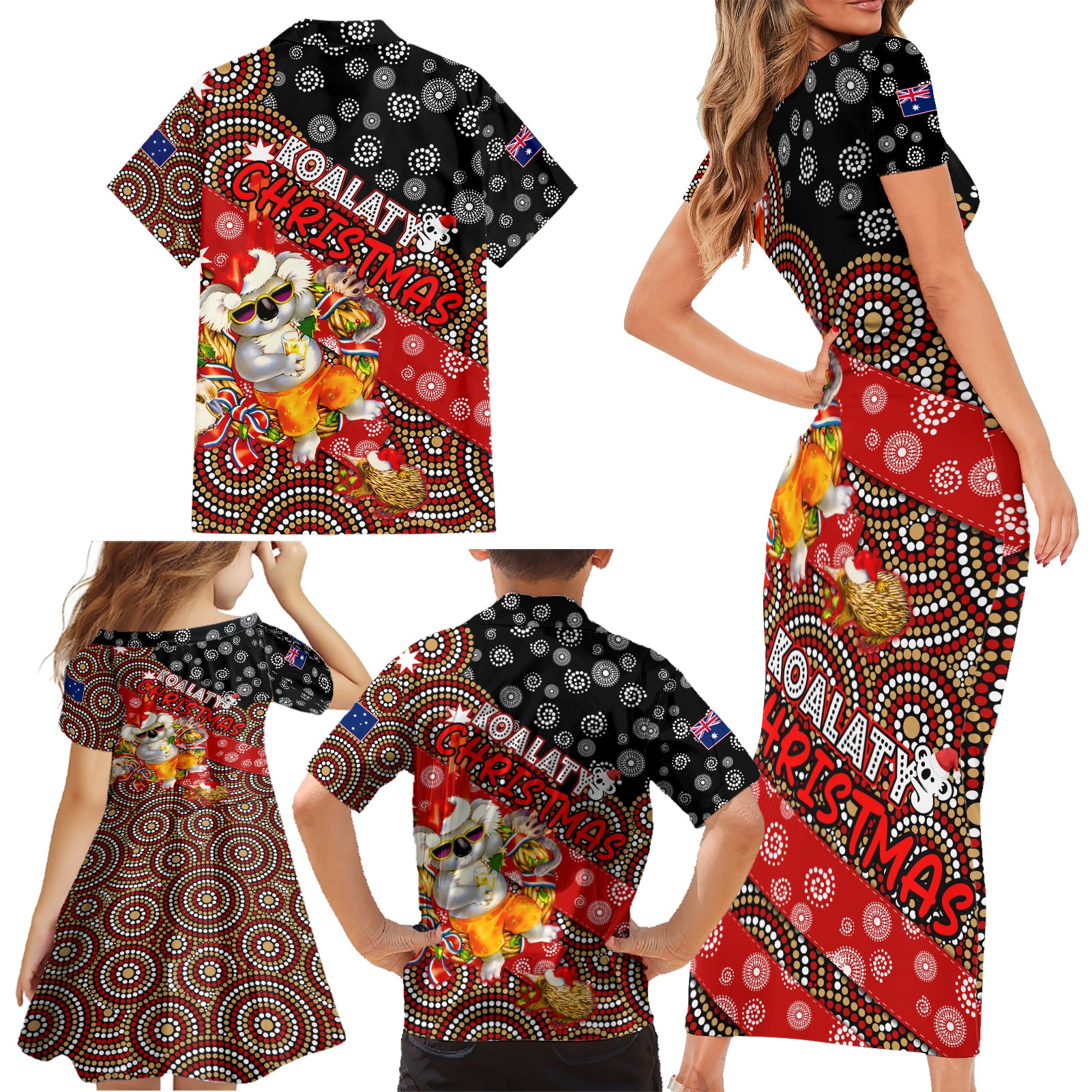 koalaty-christmas-family-matching-short-sleeve-bodycon-dress-and-hawaiian-shirt-australia-koala-aboriginal