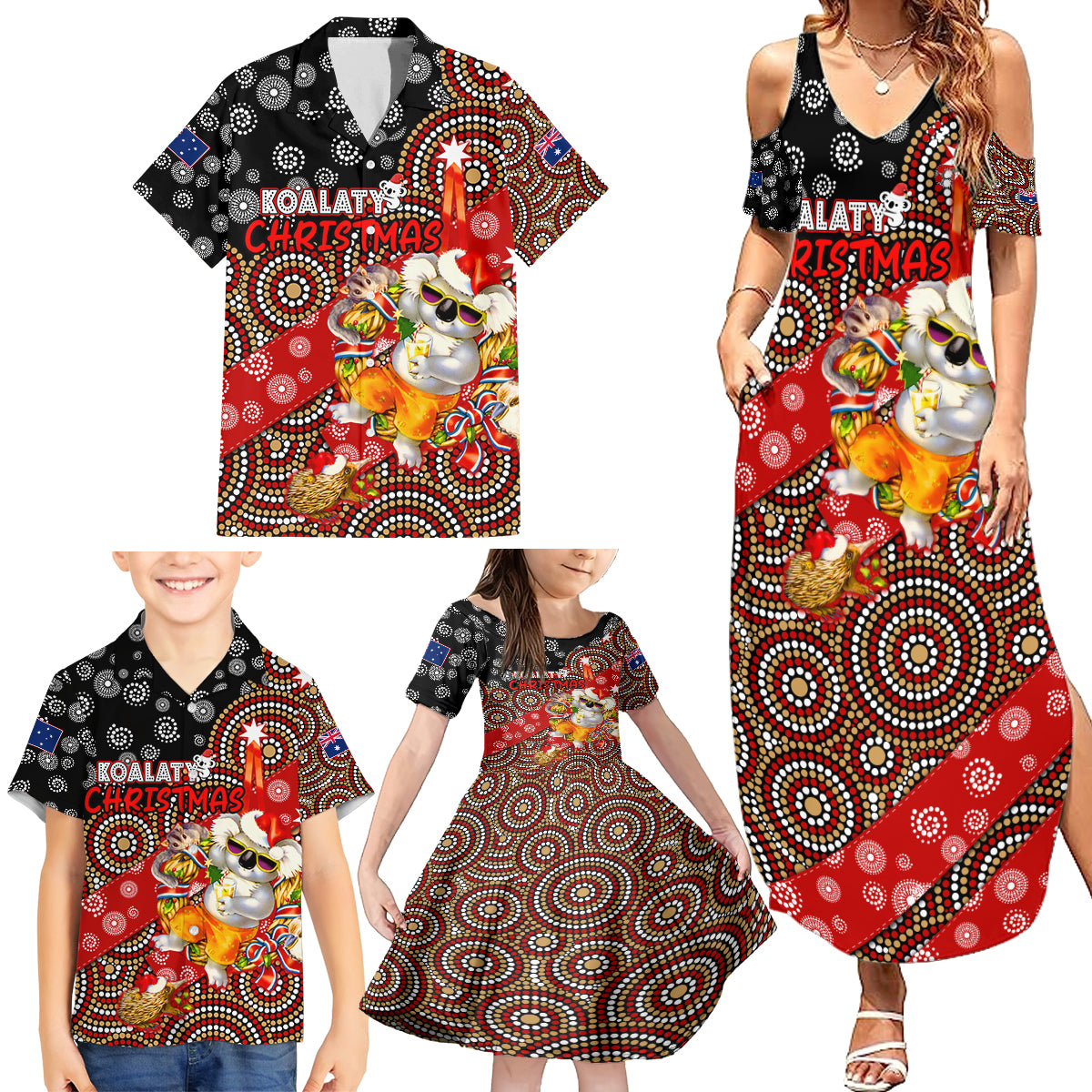 koalaty-christmas-family-matching-summer-maxi-dress-and-hawaiian-shirt-australia-koala-aboriginal
