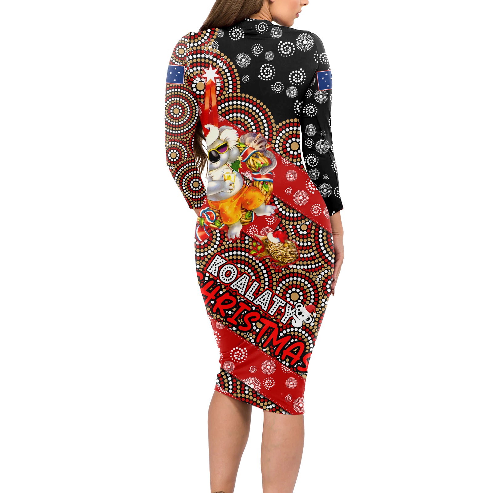 koalaty-christmas-long-sleeve-bodycon-dress-australia-koala-aboriginal
