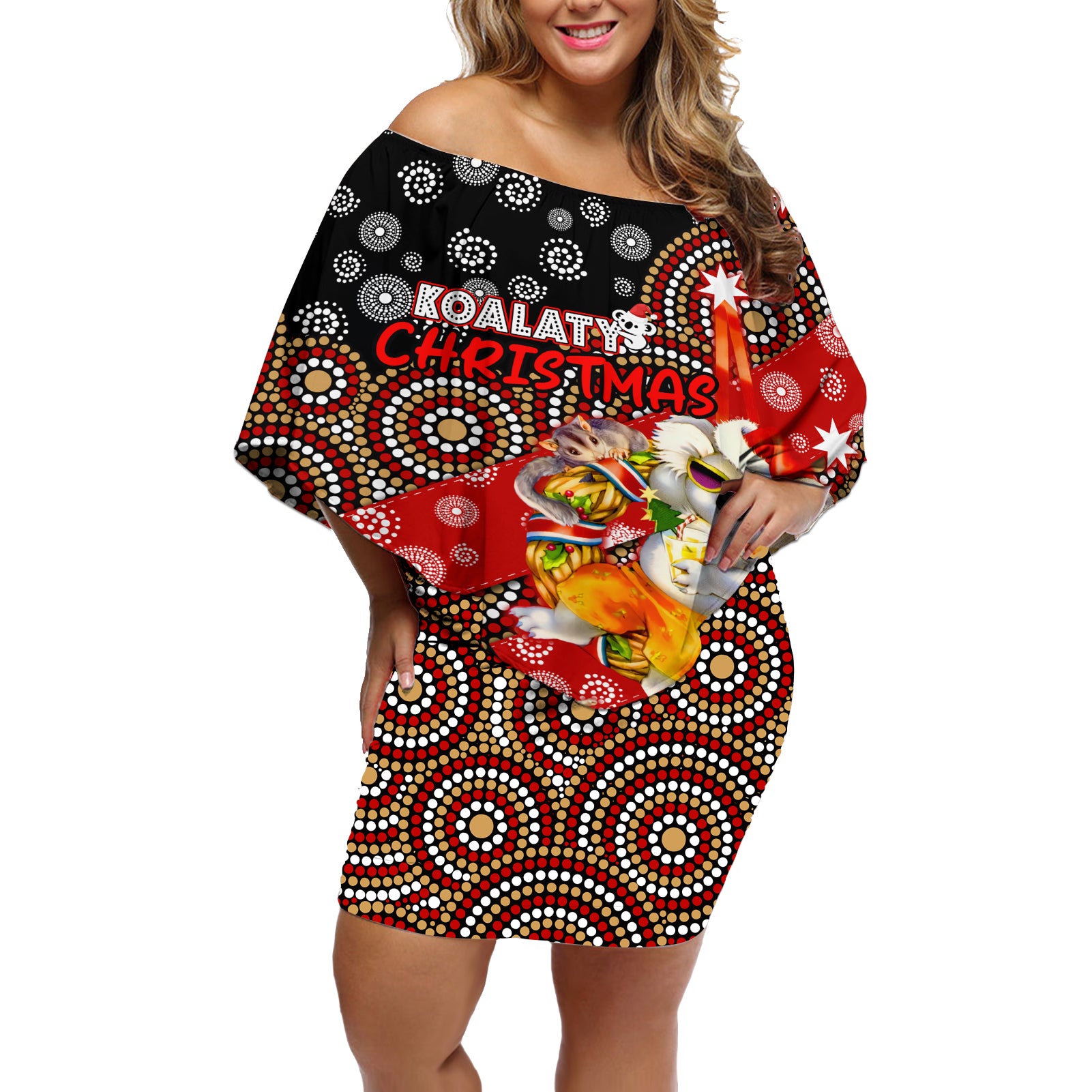 koalaty-christmas-off-shoulder-short-dress-australia-koala-aboriginal
