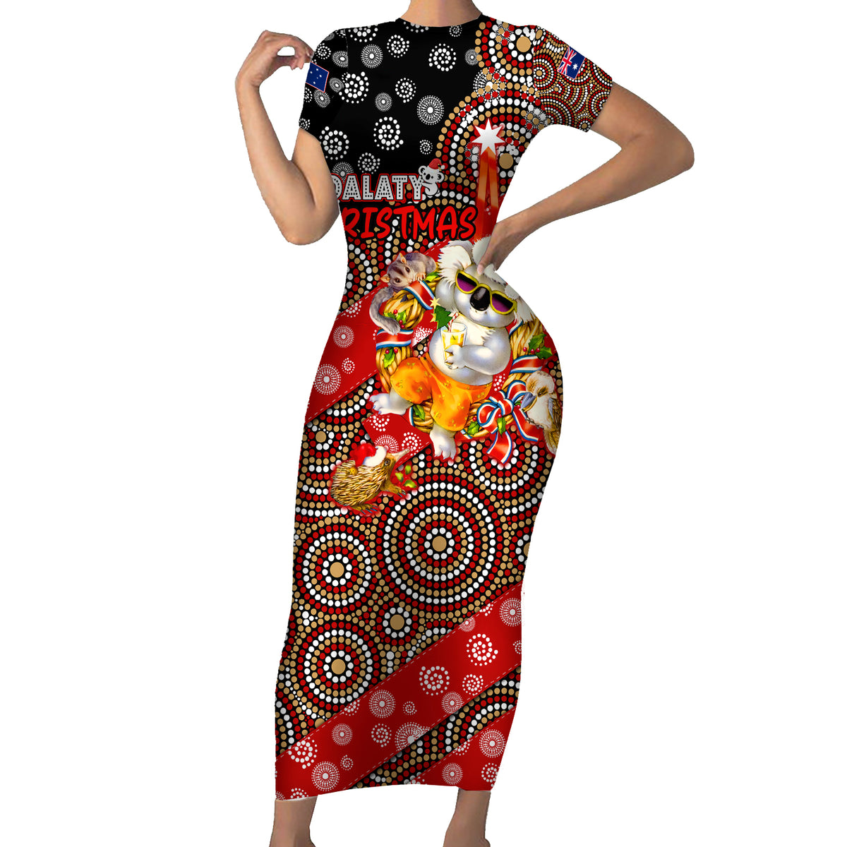 koalaty-christmas-short-sleeve-bodycon-dress-australia-koala-aboriginal