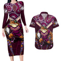 Personalised Queensland Maroons Couples Matching Long Sleeve Bodycon Dress and Hawaiian Shirt Mascot Rugby League