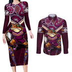 Personalised Queensland Maroons Couples Matching Long Sleeve Bodycon Dress and Long Sleeve Button Shirt Mascot Rugby League