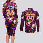 Personalised Queensland Maroons Couples Matching Long Sleeve Bodycon Dress and Long Sleeve Button Shirt Mascot Rugby League
