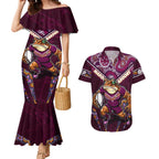 Personalised Queensland Maroons Couples Matching Mermaid Dress and Hawaiian Shirt Mascot Rugby League