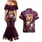 Personalised Queensland Maroons Couples Matching Mermaid Dress and Hawaiian Shirt Mascot Rugby League