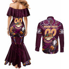 Personalised Queensland Maroons Couples Matching Mermaid Dress and Long Sleeve Button Shirt Mascot Rugby League