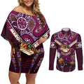 Personalised Queensland Maroons Couples Matching Off Shoulder Short Dress and Long Sleeve Button Shirt Mascot Rugby League