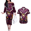 Personalised Queensland Maroons Couples Matching Off The Shoulder Long Sleeve Dress and Hawaiian Shirt Mascot Rugby League