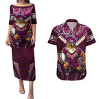 Personalised Queensland Maroons Couples Matching Puletasi and Hawaiian Shirt Mascot Rugby League