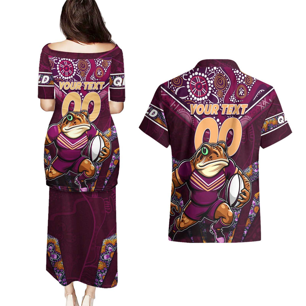 Personalised Queensland Maroons Couples Matching Puletasi and Hawaiian Shirt Mascot Rugby League