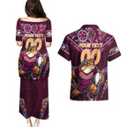 Personalised Queensland Maroons Couples Matching Puletasi and Hawaiian Shirt Mascot Rugby League