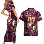 Personalised Queensland Maroons Couples Matching Short Sleeve Bodycon Dress and Hawaiian Shirt Mascot Rugby League